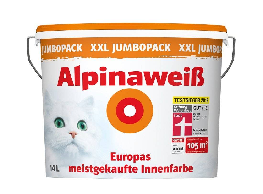 Alpinaweiß Wandfarbe Alpina Wandfarbe Alpinaweiß matt 14 Liter